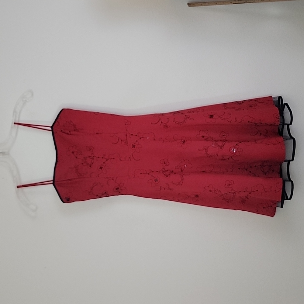 Stepping Out Red w/Black Embroidery & Sequins Party A-Line Dress S
